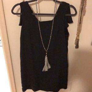 Silky style black ruffle back cocktail dress sz SM